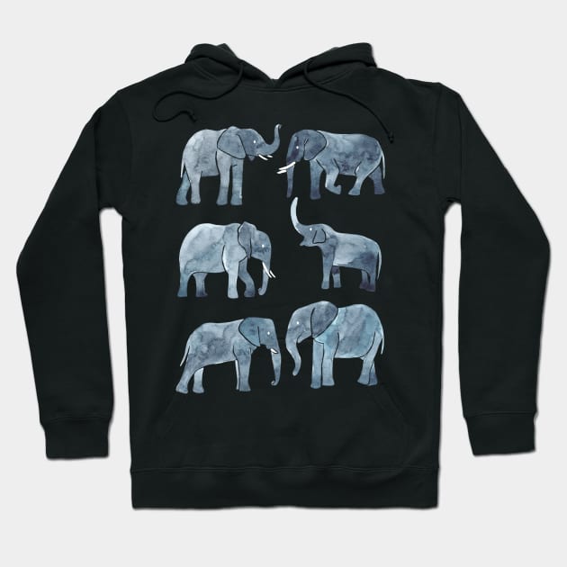 Watercolor Elephants - Gray Hoodie by monitdesign